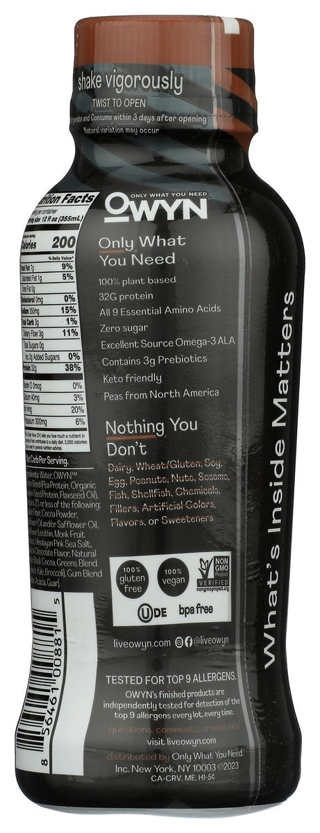 Owyn Chocolate Pro Elite Pflanzliches Protein Getränk, 12 FZ