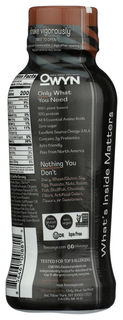 Owyn Chocolate Pro Elite Pflanzliches Protein Getränk, 12 FZ