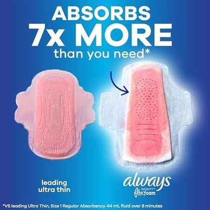 Always Infinity Damenbinden mit Flügeln, FlexFoam, Größe 4, Übernachtschutz, unparfümiert, 38 Stück