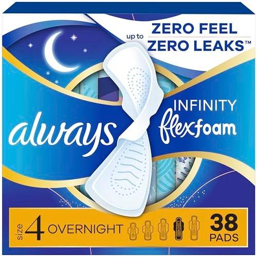 Always Infinity Damenbinden mit Flügeln, FlexFoam, Größe 4, Übernachtschutz, unparfümiert, 38 Stück