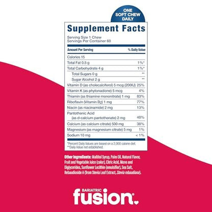 Bariatric Fusion Calcium Kautabletten – Calciumcitrat mit Vitamin D3 für die bariatrische Ernährung – Zuckerfrei, kaubar, 500 mg, Erdbeere, 60 Stück