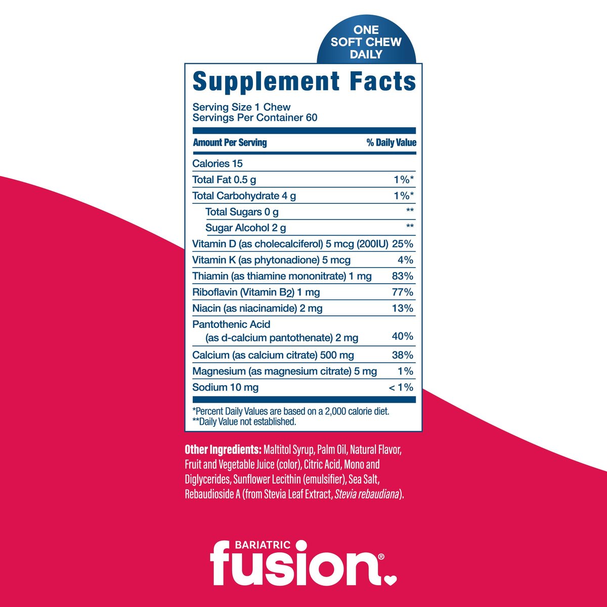 Bariatric Fusion Calcium Kautabletten – Calciumcitrat mit Vitamin D3 für die bariatrische Ernährung – Zuckerfrei, kaubar, 500 mg, Erdbeere, 60 Stück