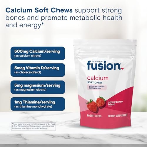 Bariatric Fusion Calcium Kautabletten – Calciumcitrat mit Vitamin D3 für die bariatrische Ernährung – Zuckerfrei, kaubar, 500 mg, Erdbeere, 60 Stück