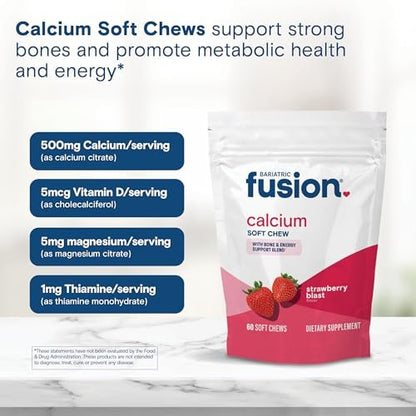 Bariatric Fusion Calcium Kautabletten – Calciumcitrat mit Vitamin D3 für die bariatrische Ernährung – Zuckerfrei, kaubar, 500 mg, Erdbeere, 60 Stück