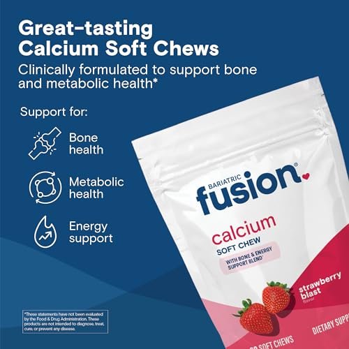 Bariatric Fusion Calcium Kautabletten – Calciumcitrat mit Vitamin D3 für die bariatrische Ernährung – Zuckerfrei, kaubar, 500 mg, Erdbeere, 60 Stück