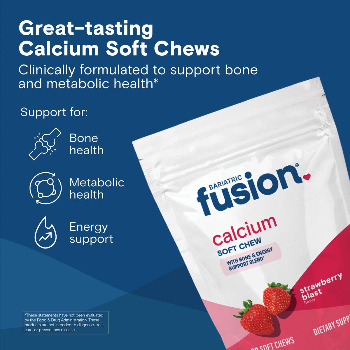 Bariatric Fusion Calcium Kautabletten – Calciumcitrat mit Vitamin D3 für die bariatrische Ernährung – Zuckerfrei, kaubar, 500 mg, Erdbeere, 60 Stück
