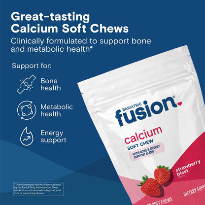 Bariatric Fusion Calcium Kautabletten – Calciumcitrat mit Vitamin D3 für die bariatrische Ernährung – Zuckerfrei, kaubar, 500 mg, Erdbeere, 60 Stück