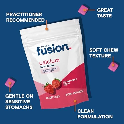 Bariatric Fusion Calcium Kautabletten – Calciumcitrat mit Vitamin D3 für die bariatrische Ernährung – Zuckerfrei, kaubar, 500 mg, Erdbeere, 60 Stück