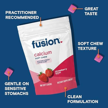 Bariatric Fusion Calcium Kautabletten – Calciumcitrat mit Vitamin D3 für die bariatrische Ernährung – Zuckerfrei, kaubar, 500 mg, Erdbeere, 60 Stück