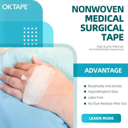 OK TAPE OKPore Medizinisches chirurgisches Pflaster, Nonwoven (Pack mit 24) - Hypoallergen und atmungsaktiv für die Wundversorgung - 0,5 Zoll x 9,1 m