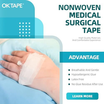 OK TAPE OKPore Medizinisches chirurgisches Pflaster, Nonwoven (Pack mit 24) - Hypoallergen und atmungsaktiv für die Wundversorgung - 0,5 Zoll x 9,1 m
