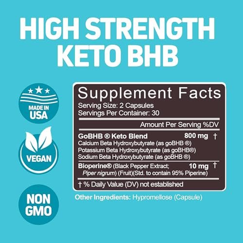 Herbtonics Keto BHB+ BioPerine Keto Kapseln – Exogene Ketone für Ketose-Unterstützung, Gewichtsmanagement, GLP-1-Unterstützung, Energie & Fokus – Vegan, Nicht-GMO – 60 Kapseln