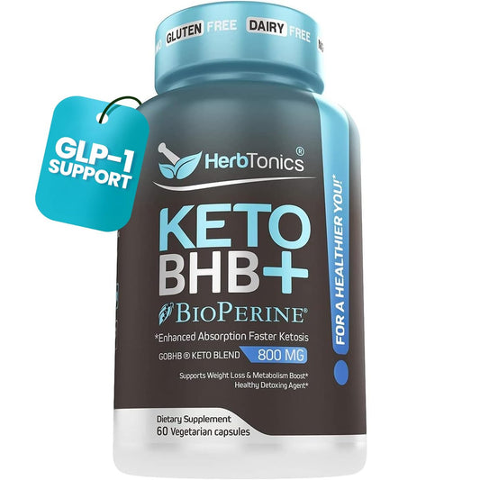 Herbtonics Keto BHB+ BioPerine Keto Kapseln – Exogene Ketone für Ketose-Unterstützung, Gewichtsmanagement, GLP-1-Unterstützung, Energie & Fokus – Vegan, Nicht-GMO – 60 Kapseln