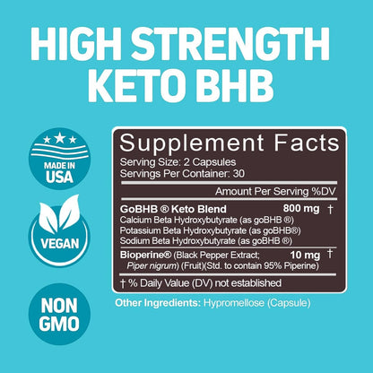 Herbtonics Keto BHB+ BioPerine Keto Kapseln – Exogene Ketone für Ketose-Unterstützung, Gewichtsmanagement, GLP-1-Unterstützung, Energie & Fokus – Vegan, Nicht-GMO – 60 Kapseln