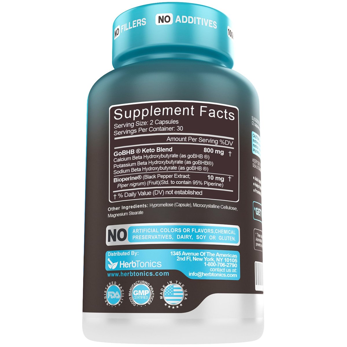 Herbtonics Keto BHB+ BioPerine Keto Kapseln – Exogene Ketone für Ketose-Unterstützung, Gewichtsmanagement, GLP-1-Unterstützung, Energie & Fokus – Vegan, Nicht-GMO – 60 Kapseln