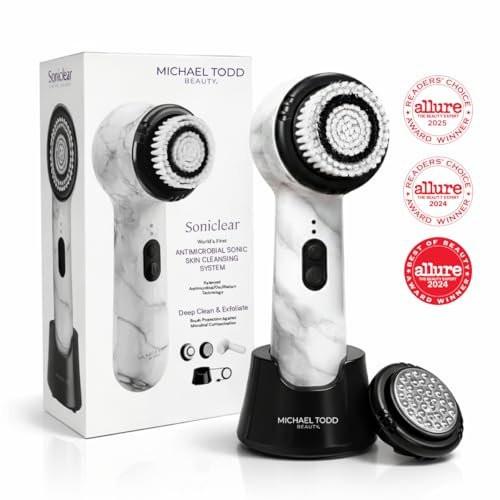 Michael Todd Beauty Soniclear Allure 2024 Best of Beauty Winner - Gesichtsreinigungs- und Peelingbürstensystem mit antimikrobiell geschützten Borsten, 4 Geschwindigkeiten, Serum-Infusion-Aufsatz und Reiseetui