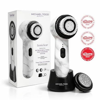 Michael Todd Beauty Soniclear Allure 2024 Best of Beauty Winner - Gesichtsreinigungs- und Peelingbürstensystem mit antimikrobiell geschützten Borsten, 4 Geschwindigkeiten, Serum-Infusion-Aufsatz und Reiseetui