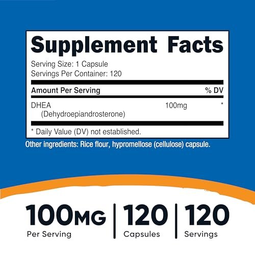 Nutricost DHEA 100 mg, 120 Kapseln – Glutenfrei, Sojafrei, Non-GMO, Nahrungsergänzungsmittel