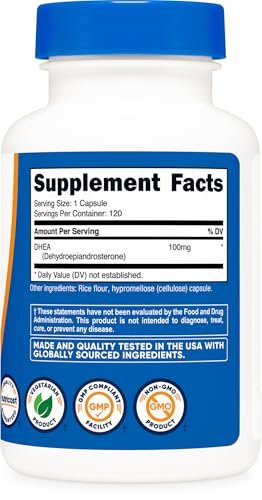 Nutricost DHEA 100 mg, 120 Kapseln – Glutenfrei, Sojafrei, Non-GMO, Nahrungsergänzungsmittel
