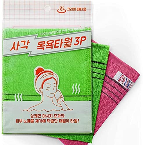 9 echte koreanische Peeling-Tücher für den Körper – 6 grüne & 3 rote Tücher, entfernen trockene Hautschüppchen, reinigen die Poren, wiederverwendbar
