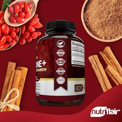 NutriFlair Premium Berberin HCL 1200 mg, 120 Kapseln – Mit reinem Ceylon-Zimt, Berberin-HCI-Wurzel-Nahrungsergänzung – Immunsystem – Hergestellt in den USA