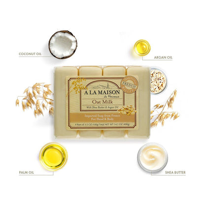 A LA MAISON Hafermilch Seife - 12er Pack, 3,5 oz - Französische Triple-Milled Naturseife für die Hände