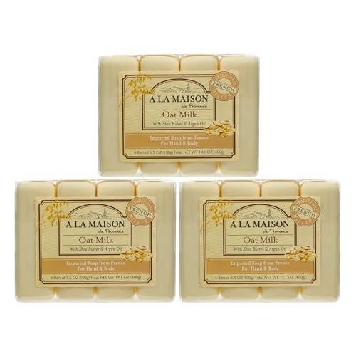 A LA MAISON Hafermilch Seife - 12er Pack, 3,5 oz - Französische Triple-Milled Naturseife für die Hände