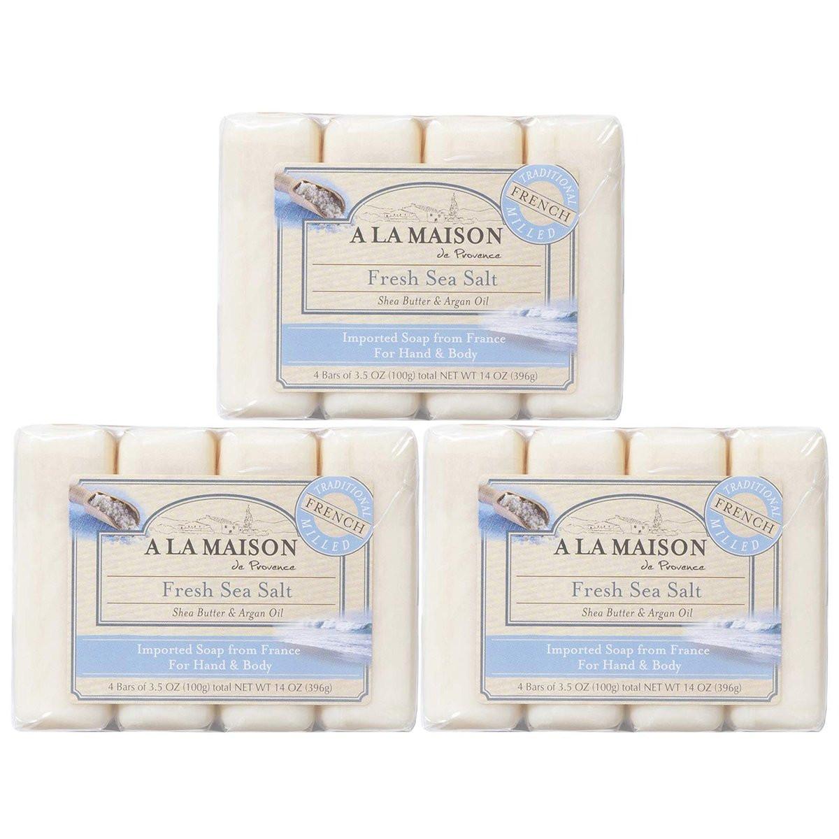 A LA MAISON Frisches Meersalz Seifenstücke - 12er-Pack, 3,5 oz - Natürliche Feuchtigkeitsspendende Handseife aus Frankreich
