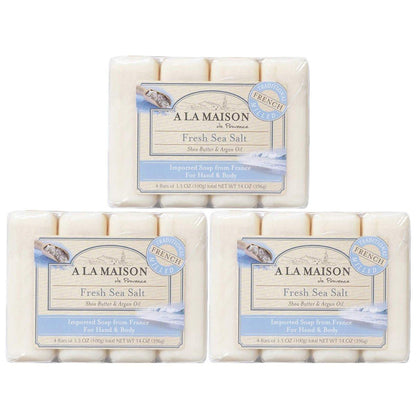 A LA MAISON Frisches Meersalz Seifenstücke - 12er-Pack, 3,5 oz - Natürliche Feuchtigkeitsspendende Handseife aus Frankreich