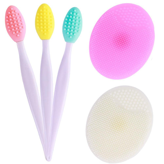5-teiliges Mini-Peeling-Bürsten-Set – 2 Silikon-Gesichtsreinigungsbürsten und 3 Lippenpeeling-Bürsten