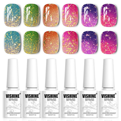 Vishine Stimmungslack Nagellack Gel Set – Temperaturwechselnder Farbwechsel UV LED Varnish Chameleon Gel Nagelkunst 8 ml (Set002)