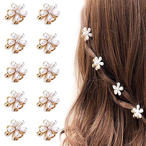 Mini Perlen-Haarklammern für Frauen und Mädchen, 10 Stück süße künstliche Perlen-Haarklammern, Blumenstecker für Partys, Hochzeiten und den Alltag