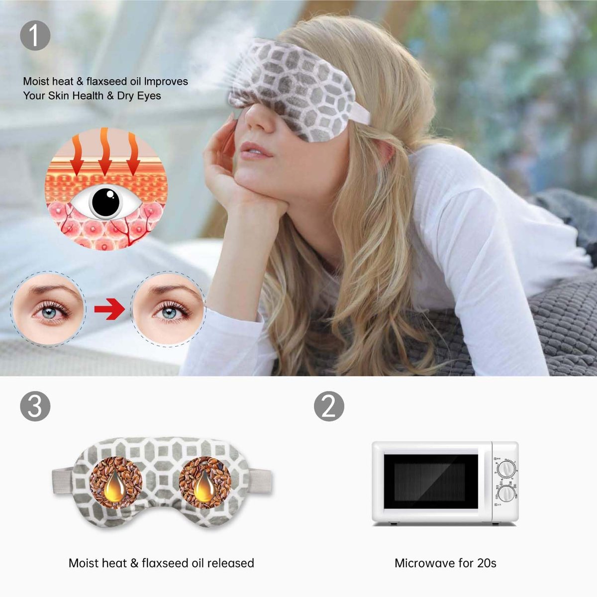 2-in-1 beheizte und kühlende Augenmaske mit Lavendel & Leinsamen – Mikrowellengeeignetes Sinus-Kissen bei trockenen Augen, Gerstenkorn, Nebenhöhlenentzündung, Kopfschmerzen, Migräne, geschwollenen Augen und entzündeten Augenlidern