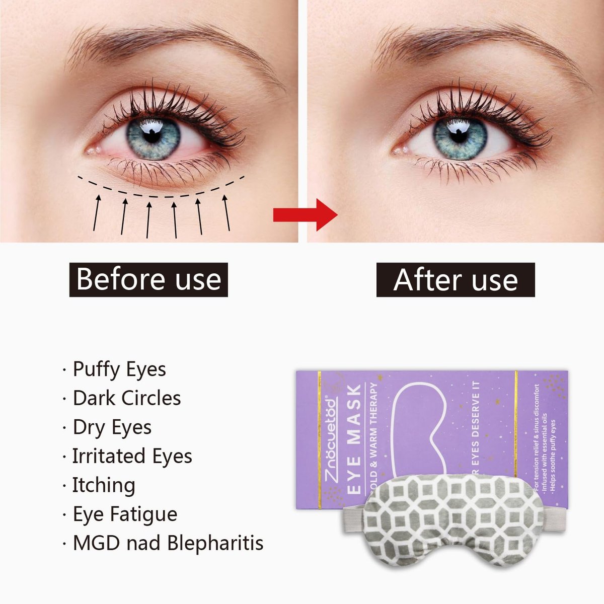 2-in-1 beheizte und kühlende Augenmaske mit Lavendel & Leinsamen – Mikrowellengeeignetes Sinus-Kissen bei trockenen Augen, Gerstenkorn, Nebenhöhlenentzündung, Kopfschmerzen, Migräne, geschwollenen Augen und entzündeten Augenlidern