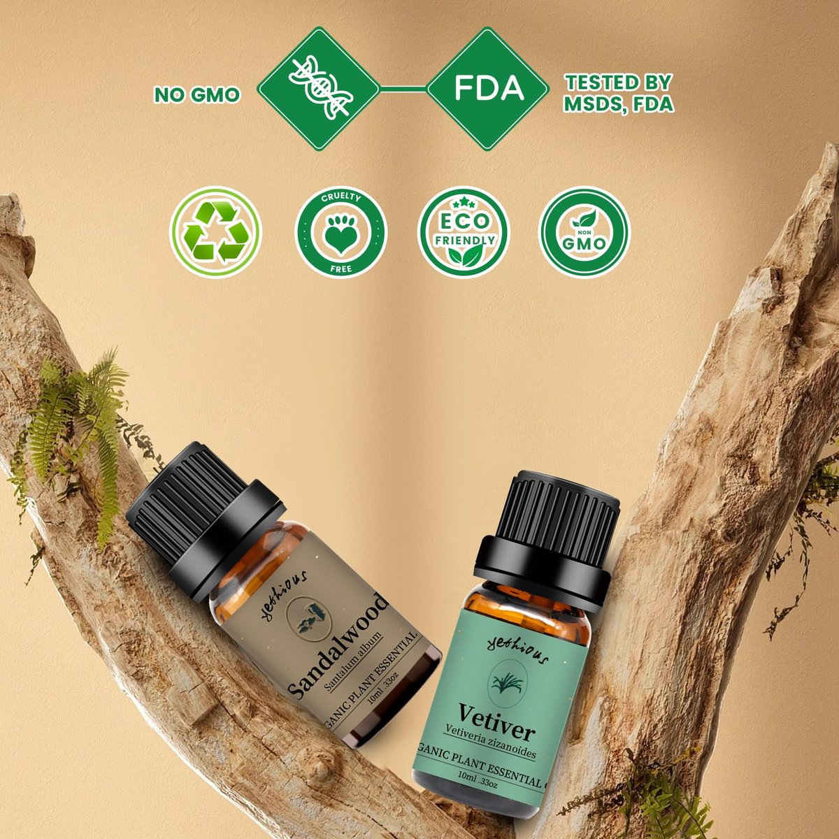 yethious Sandelholz-Vetiver Ätherisches Öl Set 100% Rein Bio Unverdünnt Aromatherapie Öle für Diffuser, Haut, Haare, Parfüm, Seife, Kerzenherstellung 2 x 10 ml