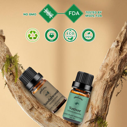 yethious Sandelholz-Vetiver Ätherisches Öl Set 100% Rein Bio Unverdünnt Aromatherapie Öle für Diffuser, Haut, Haare, Parfüm, Seife, Kerzenherstellung 2 x 10 ml