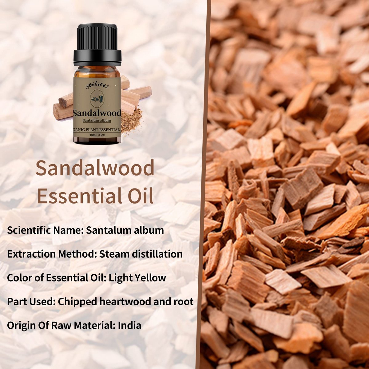 yethious Sandelholz-Vetiver Ätherisches Öl Set 100% Rein Bio Unverdünnt Aromatherapie Öle für Diffuser, Haut, Haare, Parfüm, Seife, Kerzenherstellung 2 x 10 ml