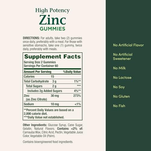 Nature's Bounty Zink Gummis, Immununterstützung, Haut- und Antioxidantienschutz, gemischte Beere, 30 mg, 120 Stück