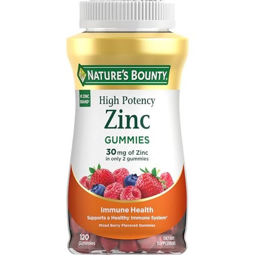 Nature's Bounty Zink Gummis, Immununterstützung, Haut- und Antioxidantienschutz, gemischte Beere, 30 mg, 120 Stück