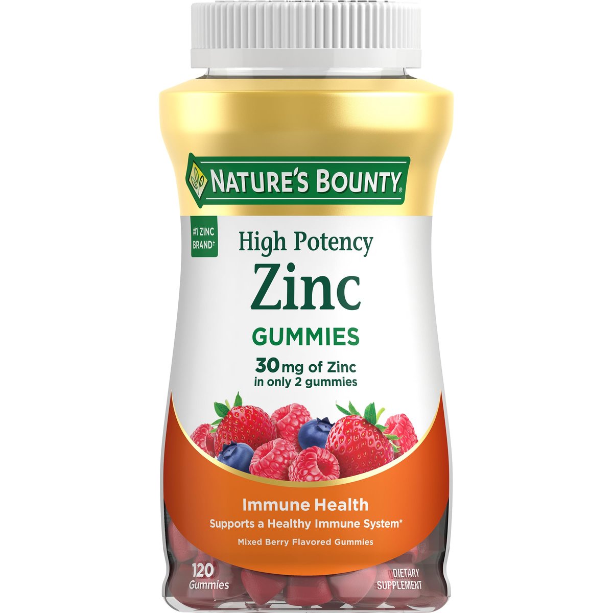 Nature's Bounty Zink Gummis, Immununterstützung, Haut- und Antioxidantienschutz, gemischte Beere, 30 mg, 120 Stück