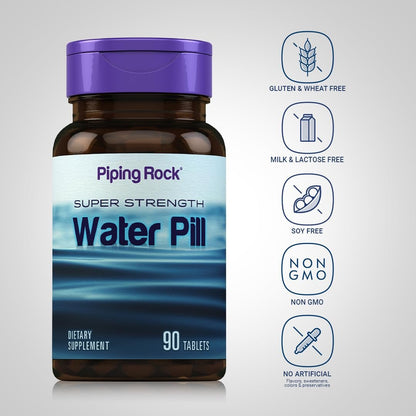 Piping Rock Wasserpille für Männer und Frauen | 90 Tabletten | Super-Stärke Ergänzung mit Kalium | Vegetarisch, Non-GMO, Glutenfrei