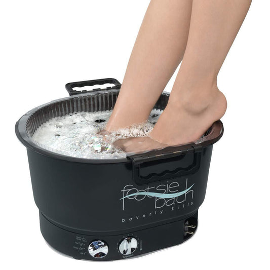 FOOTSIE BATH Fußbad Plus Spa – 4-Stufen-Schalter, 30-Min-Timer, Temperaturkontrolle, mit Tablett und 5 Einlagen (7-teiliges Set) – Schwarz