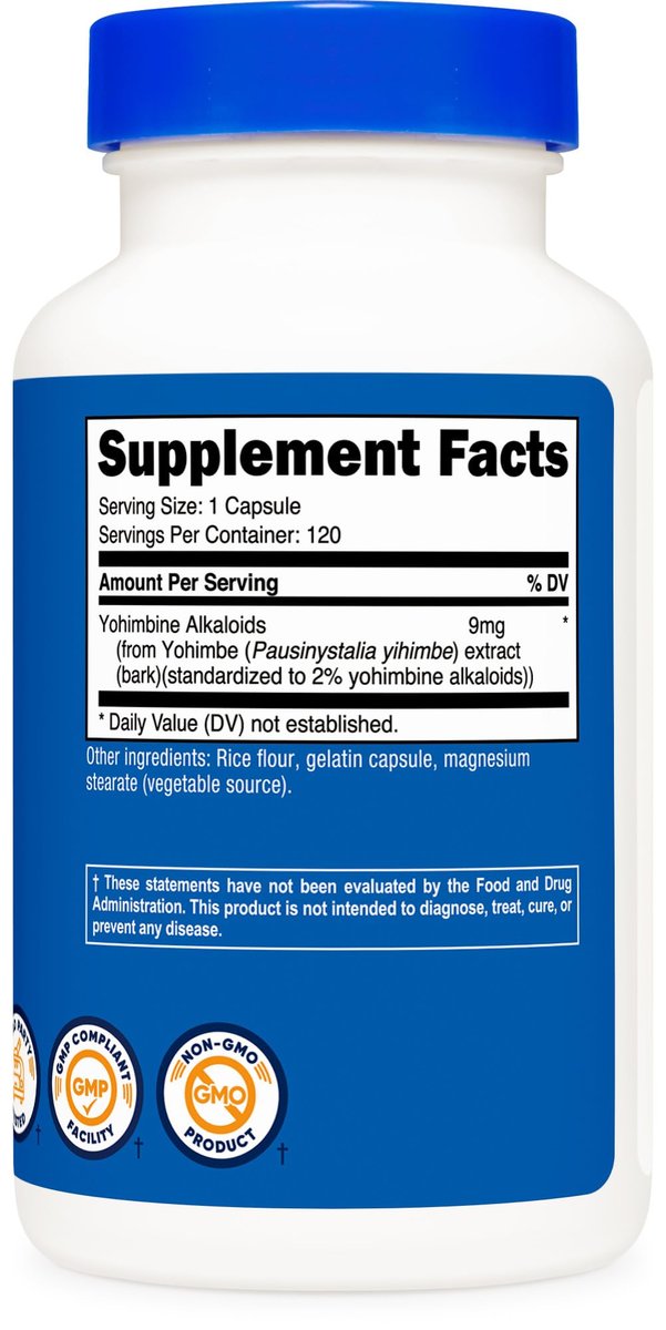 Nutricost Yohimbe-Rindenextrakt 450 mg (9 mg Yohimbin-Alkaloide), 120 Kapseln - Extra stark, glutenfrei, nicht gentechnisch verändert