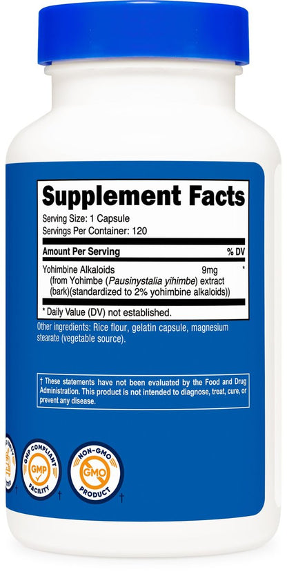 Nutricost Yohimbe-Rindenextrakt 450 mg (9 mg Yohimbin-Alkaloide), 120 Kapseln - Extra stark, glutenfrei, nicht gentechnisch verändert