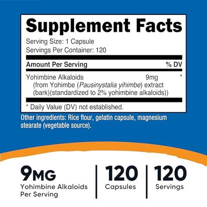 Nutricost Yohimbe-Rindenextrakt 450 mg (9 mg Yohimbin-Alkaloide), 120 Kapseln - Extra stark, glutenfrei, nicht gentechnisch verändert