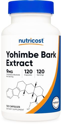 Nutricost Yohimbe-Rindenextrakt 450 mg (9 mg Yohimbin-Alkaloide), 120 Kapseln - Extra stark, glutenfrei, nicht gentechnisch verändert