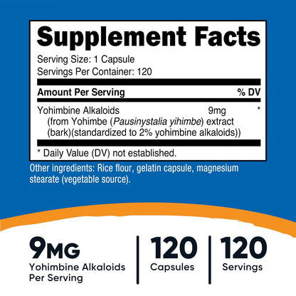 Nutricost Yohimbe-Rindenextrakt 450 mg (9 mg Yohimbin-Alkaloide), 120 Kapseln - Extra stark, glutenfrei, nicht gentechnisch verändert