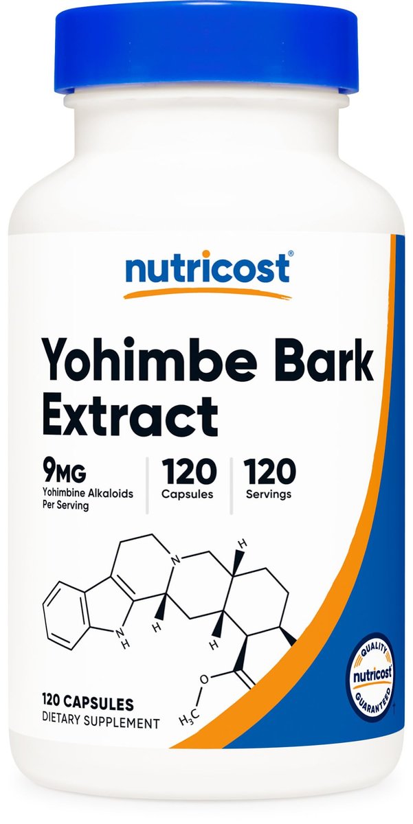 Nutricost Yohimbe-Rindenextrakt 450 mg (9 mg Yohimbin-Alkaloide), 120 Kapseln - Extra stark, glutenfrei, nicht gentechnisch verändert