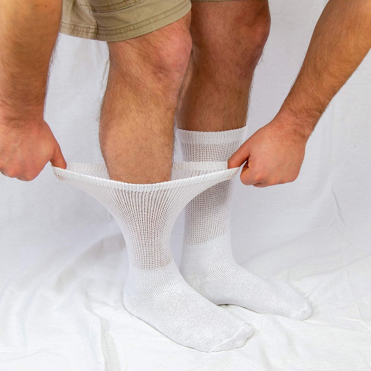 6 Paar Baumwoll-Socken für diabetische Neuropathie (Größe 13-16, Herren Schuhgröße 12-14,5, Weiß)