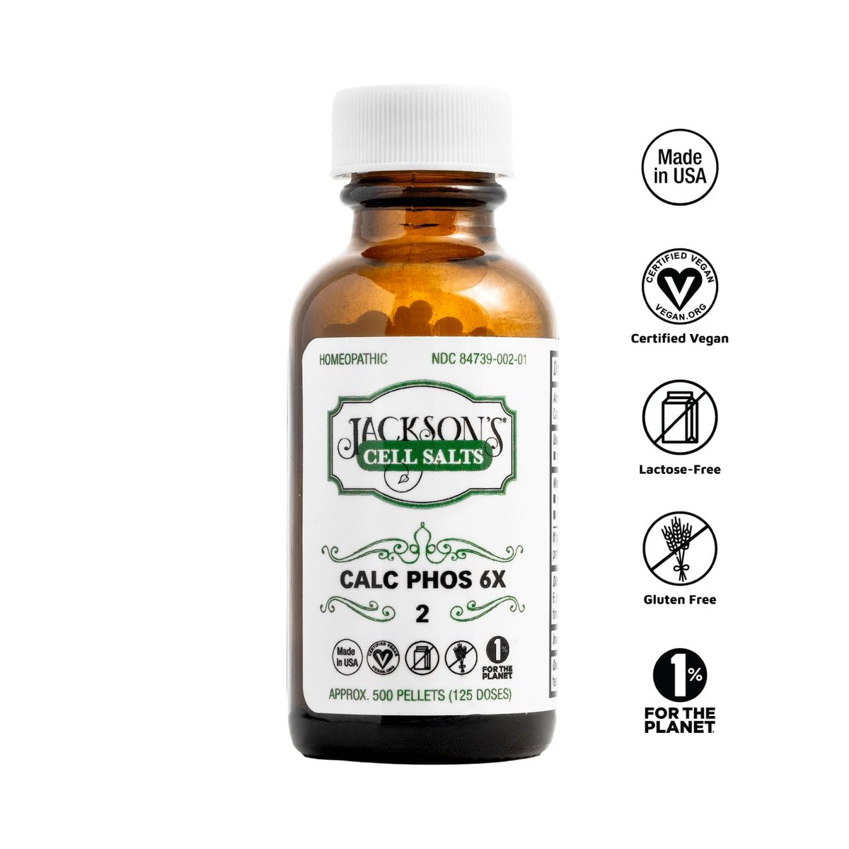 Jackson's Zelle Nr. 2 Calc Phos 6X (500 Pellet Flasche) – Zertifiziert vegan, laktosefreies Schüßler-Salz Calcarea Phosphorica 6X (Hergestellt in den USA)